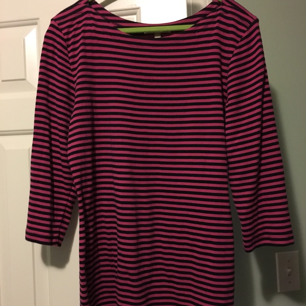 Banana Republic Black/Magenta Striped Boatneck Top